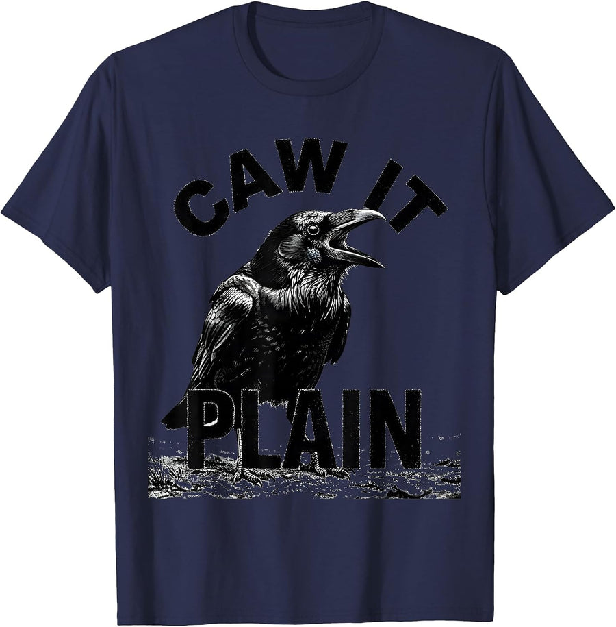 Caw It Plain Gothic Crow Raven Bird Pun Humor T-Shirt - Navy Blue