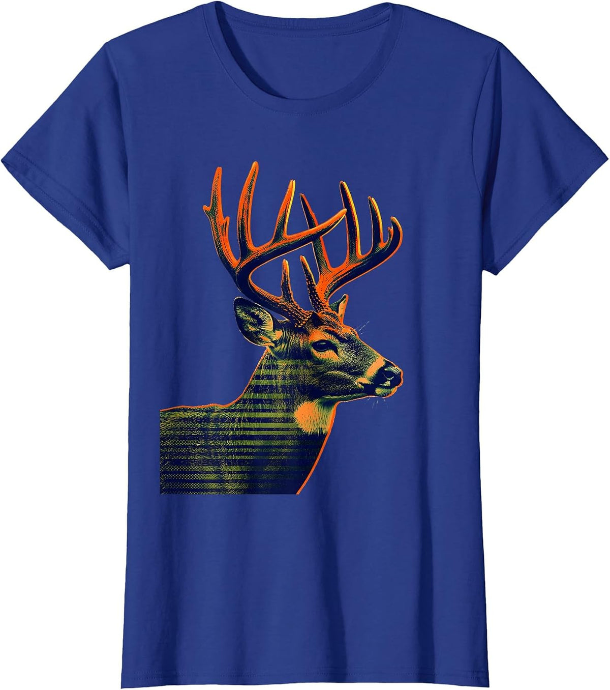 Women's Whitetail Buck Risograph Deer Hunter Gift Hunting Dad T-Shirt - Royal Blue