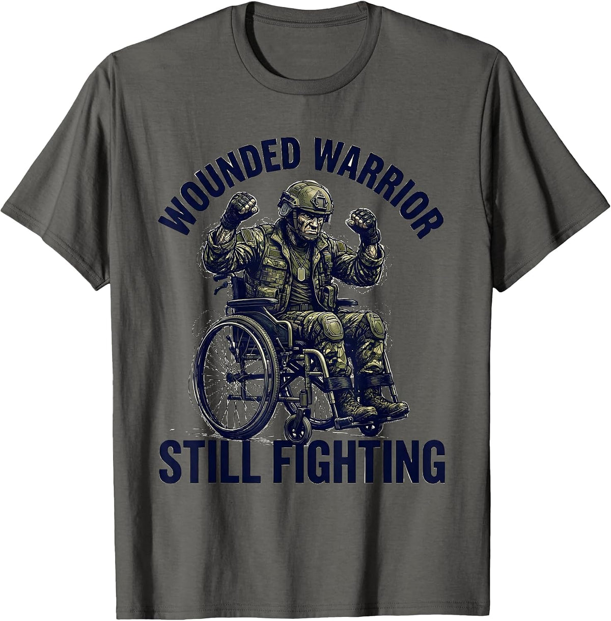 Wounded Warrior Still Fighting Veterans Day Design T-Shirt - Asphalt Grey