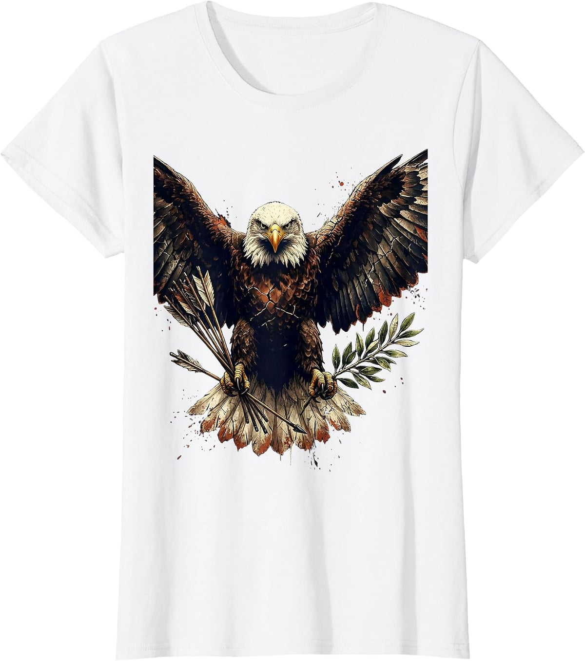 Bald Eagle Olive Branch and Arrows Patriotic Design T-Shirt - White