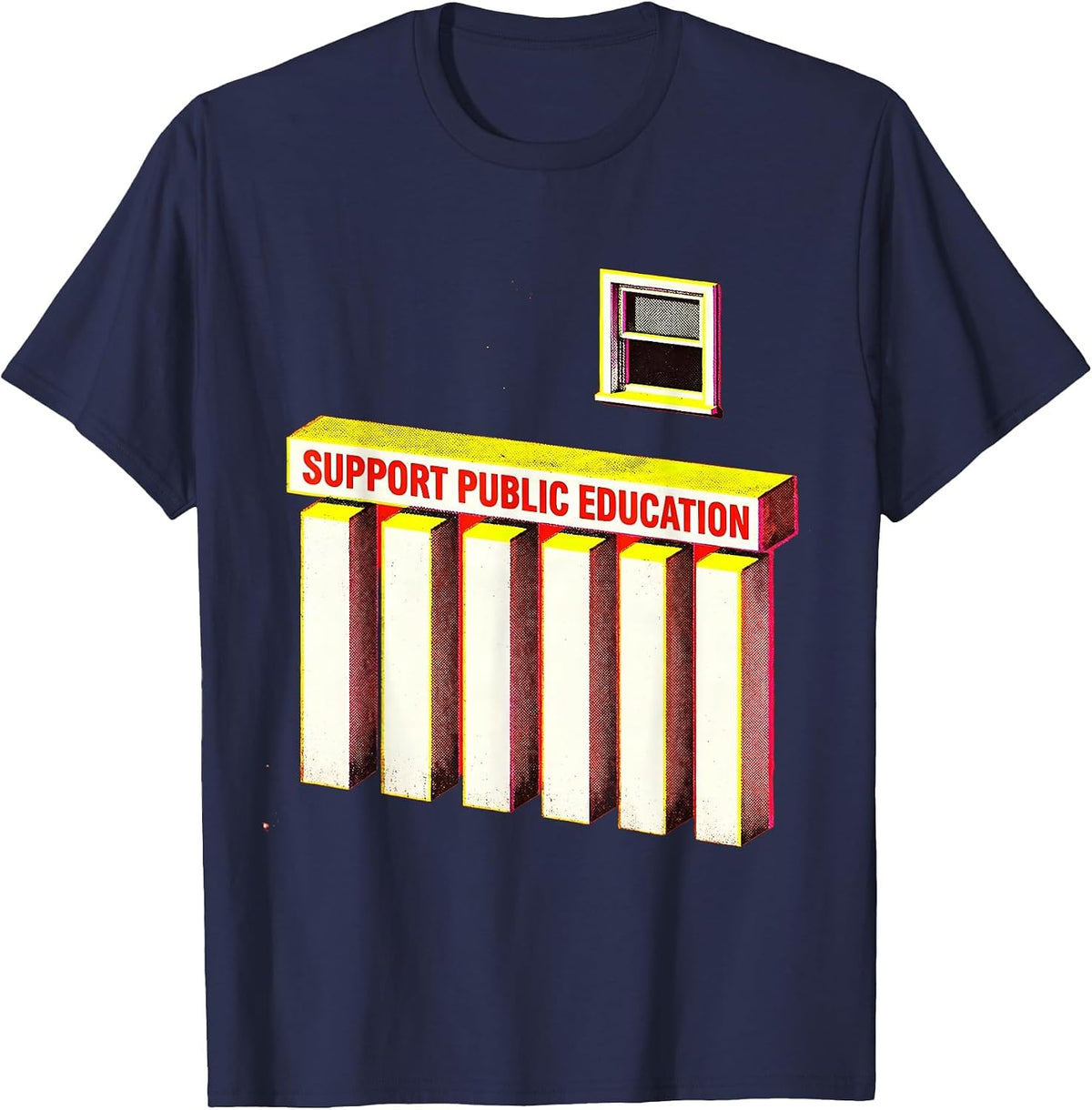 Support Public Education Risograph Teacher Red For Ed T-Shirt - Navy Blue