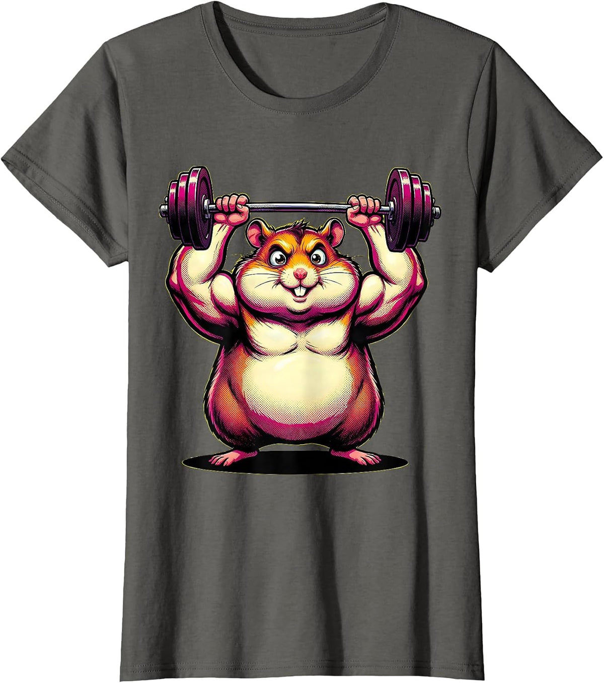 Women's Funny Hamster Weightlifter Bodybuilder Gym Graphic T-Shirt - Asphalt Grey
