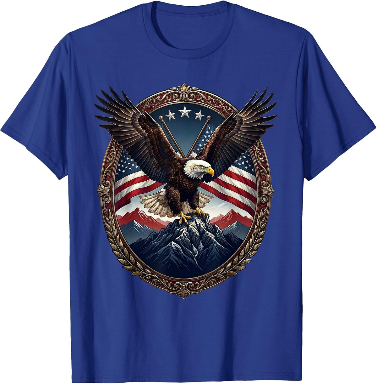 Red White and Blue Layered Mountain Landscape T-Shirt - Royal Blue