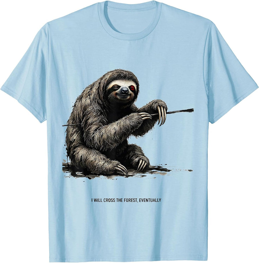 Men's I Will Cross The Forest Eventually Funny Sloth Lover Gift T-Shirt - Baby Blue