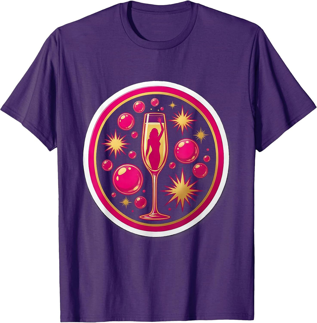 Birthday Girl Champagne Glass Silhouette Graphic T-Shirt - Purple