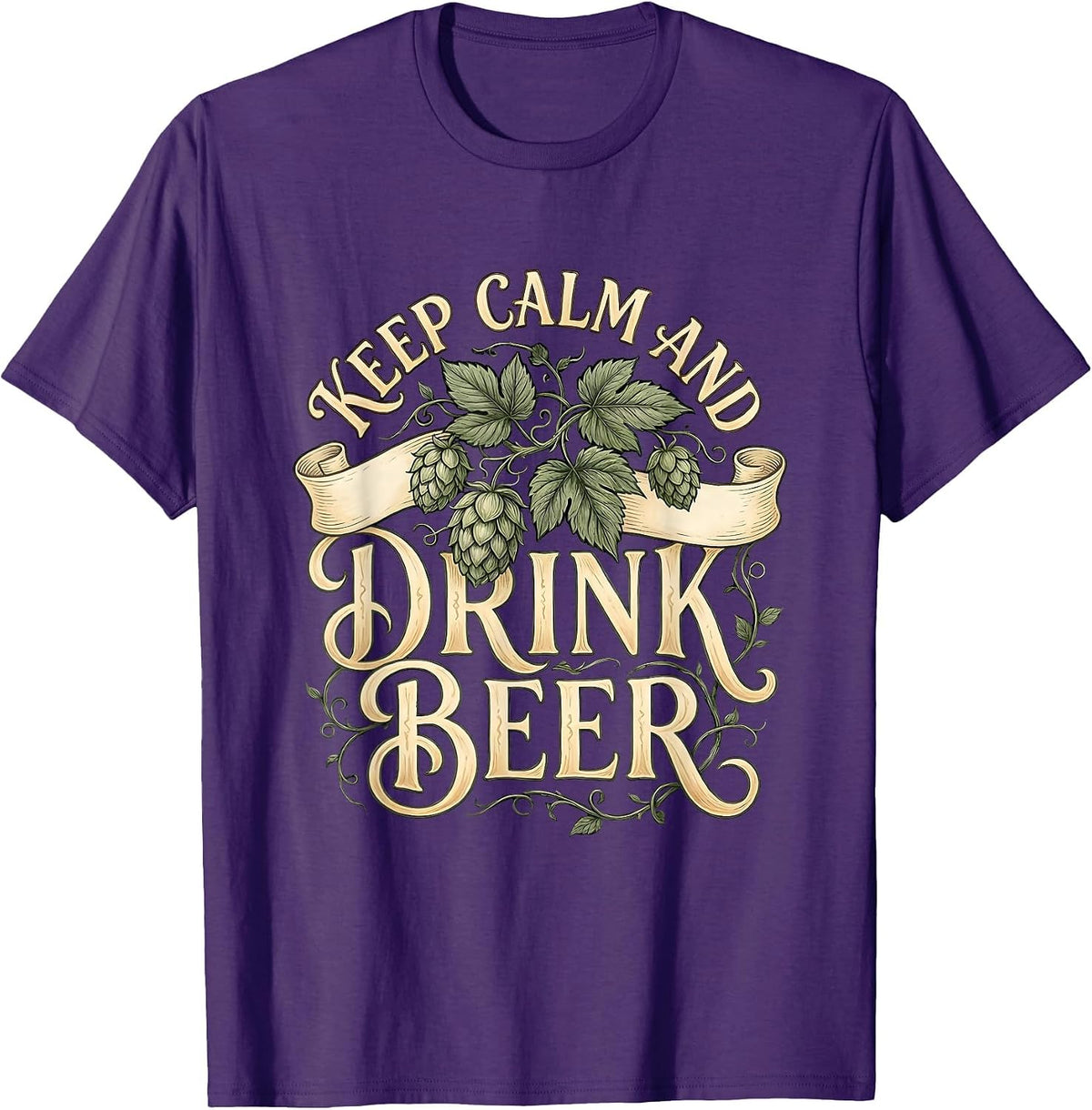 Keep Calm and Drink Beer Graphic Design T-Shirt - Purple