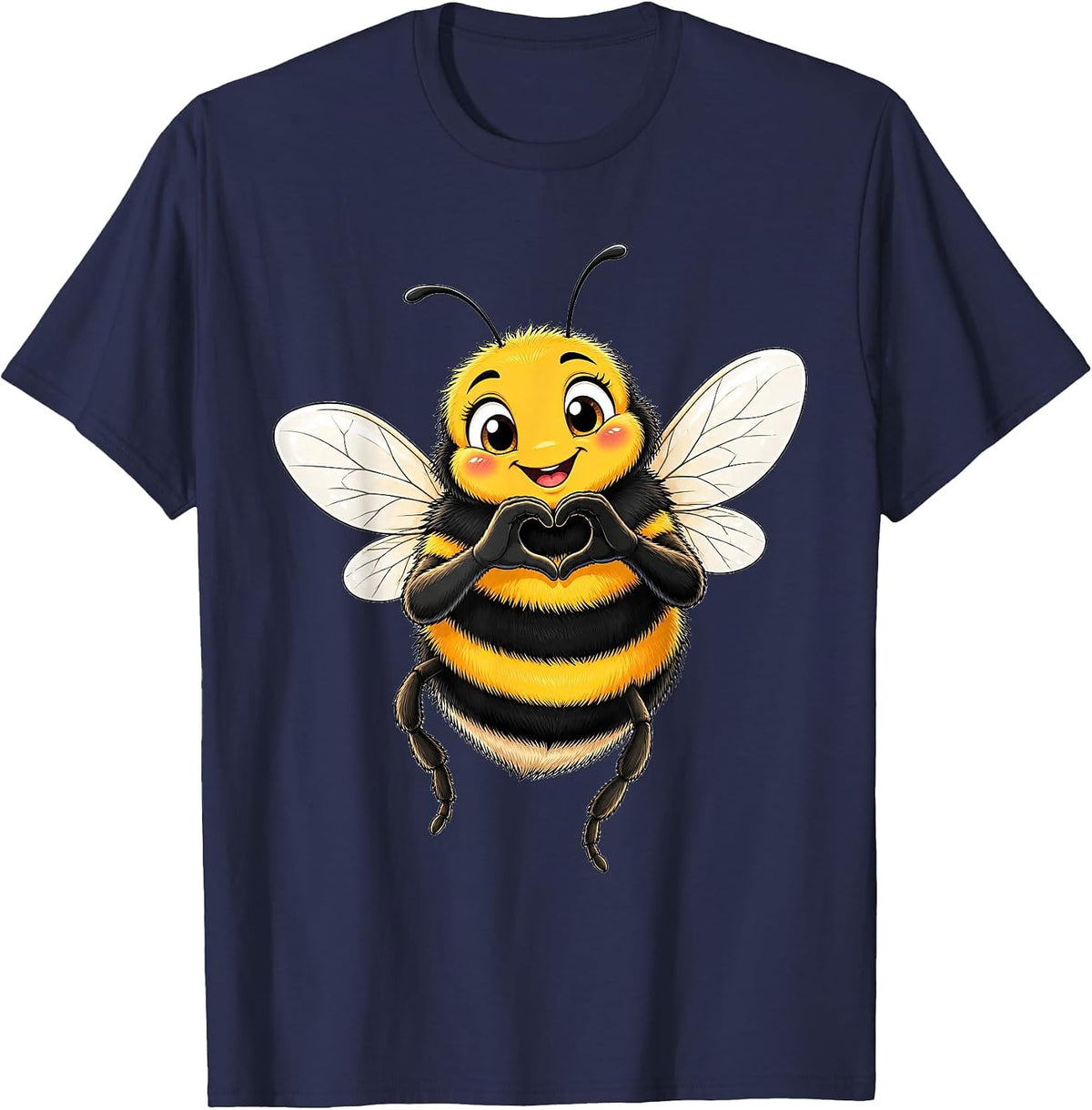 Bumblebee with Heart | Cute Bumblebee with Heart Symbol T-Shirt - Navy Blue