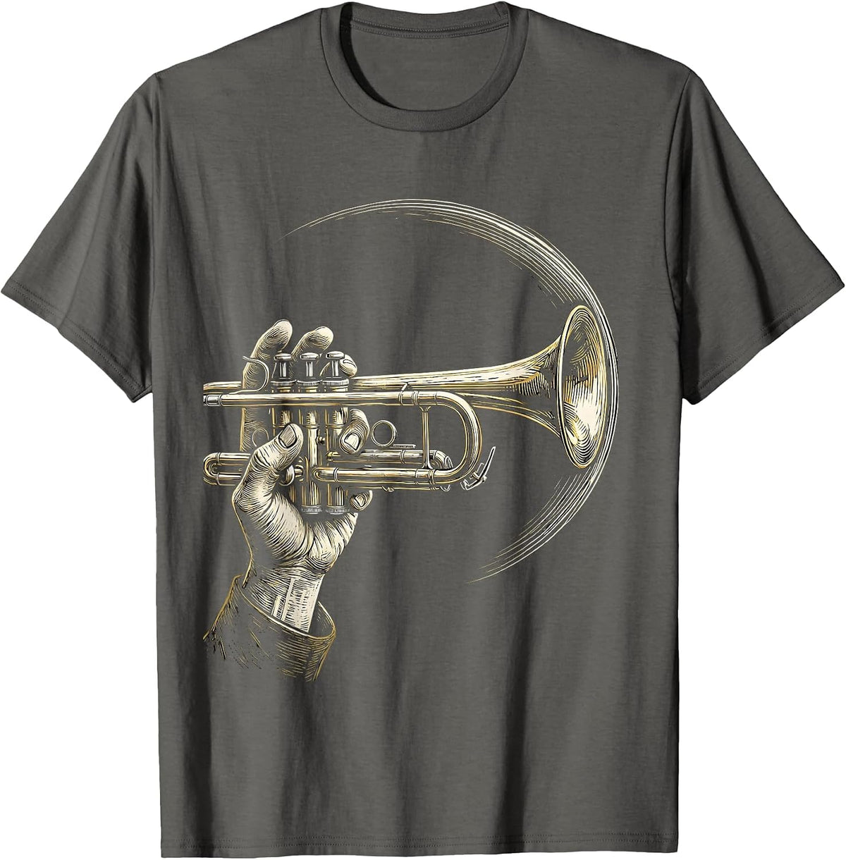 Trumpet Wand Woodcut Engraving Band Musician Humor T-Shirt - Asphalt Grey