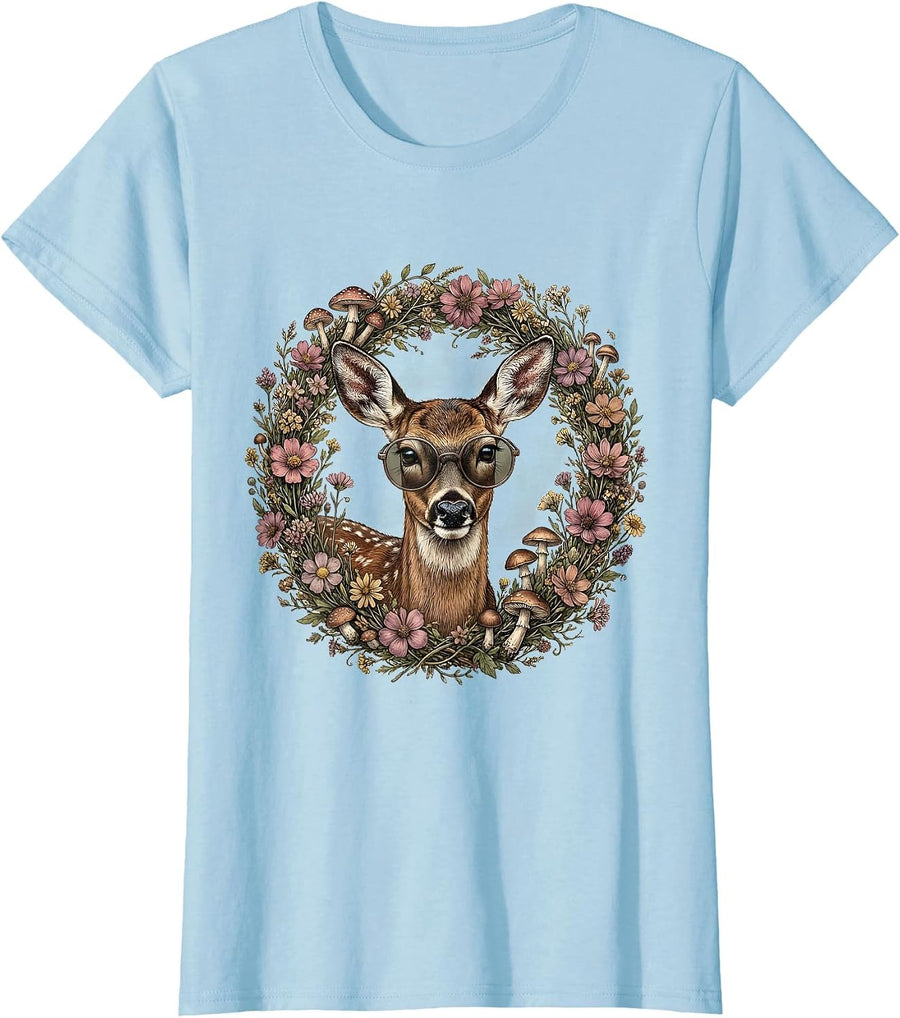 Women's Chic Gigi Oversized Sunglasses Illustration T-Shirt - Baby Blue