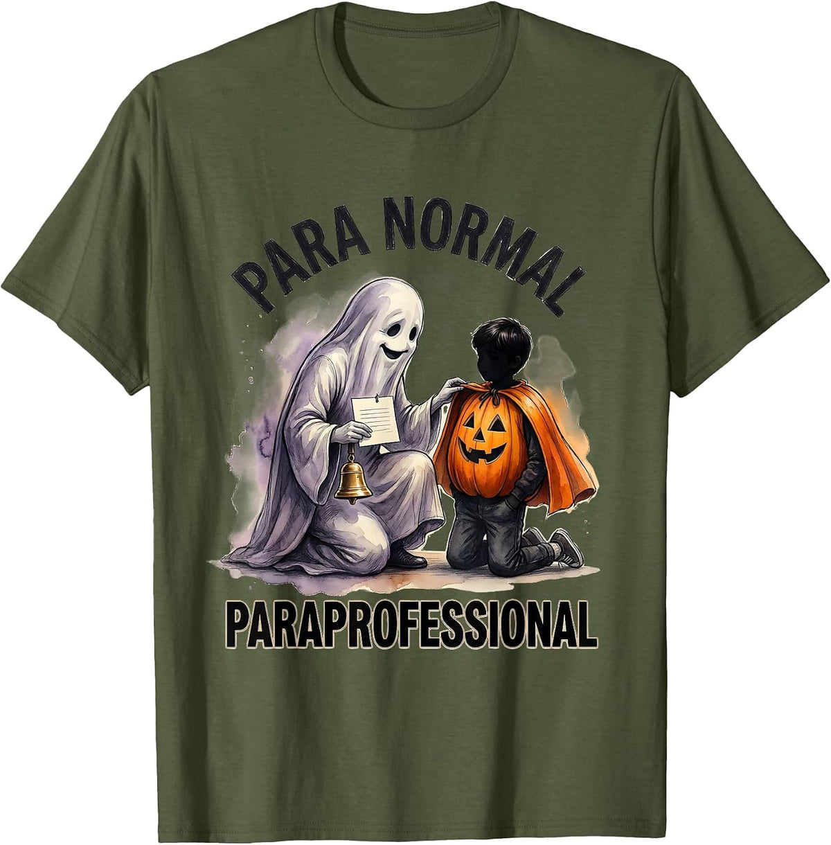Para Normal Paraprofessional Ghost Halloween Para Aide T-Shirt - Olive Green