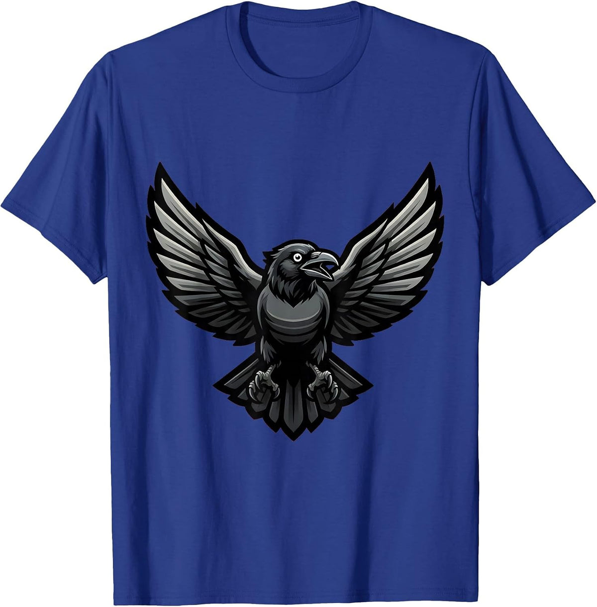 Crow in Flight Spread Wings Illustration T-Shirt - Royal Blue