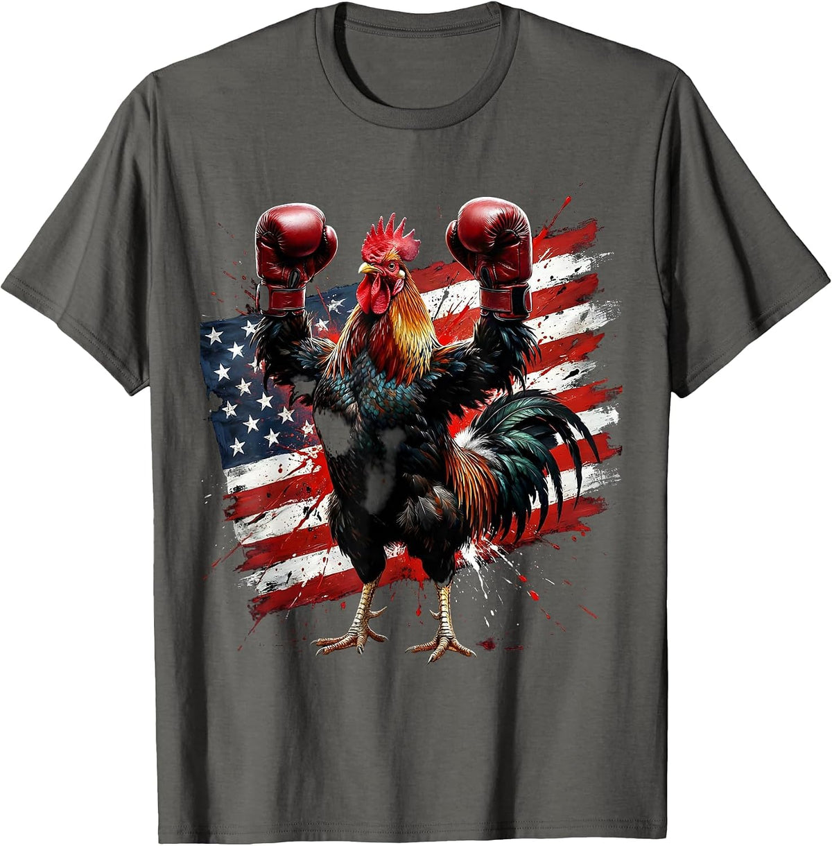 Rooster Boxing Gloves Fighter Graphic T-Shirt - Asphalt Grey