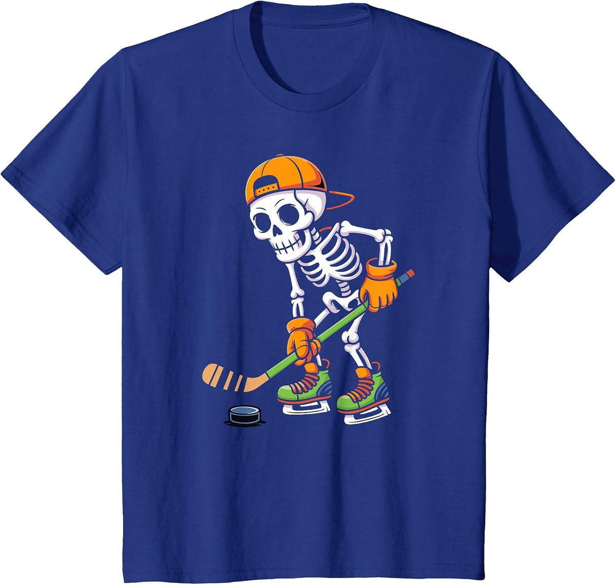 Skeleton Ice Hockey Halloween Costume Men Boys Hockey T-Shirt - Royal Blue