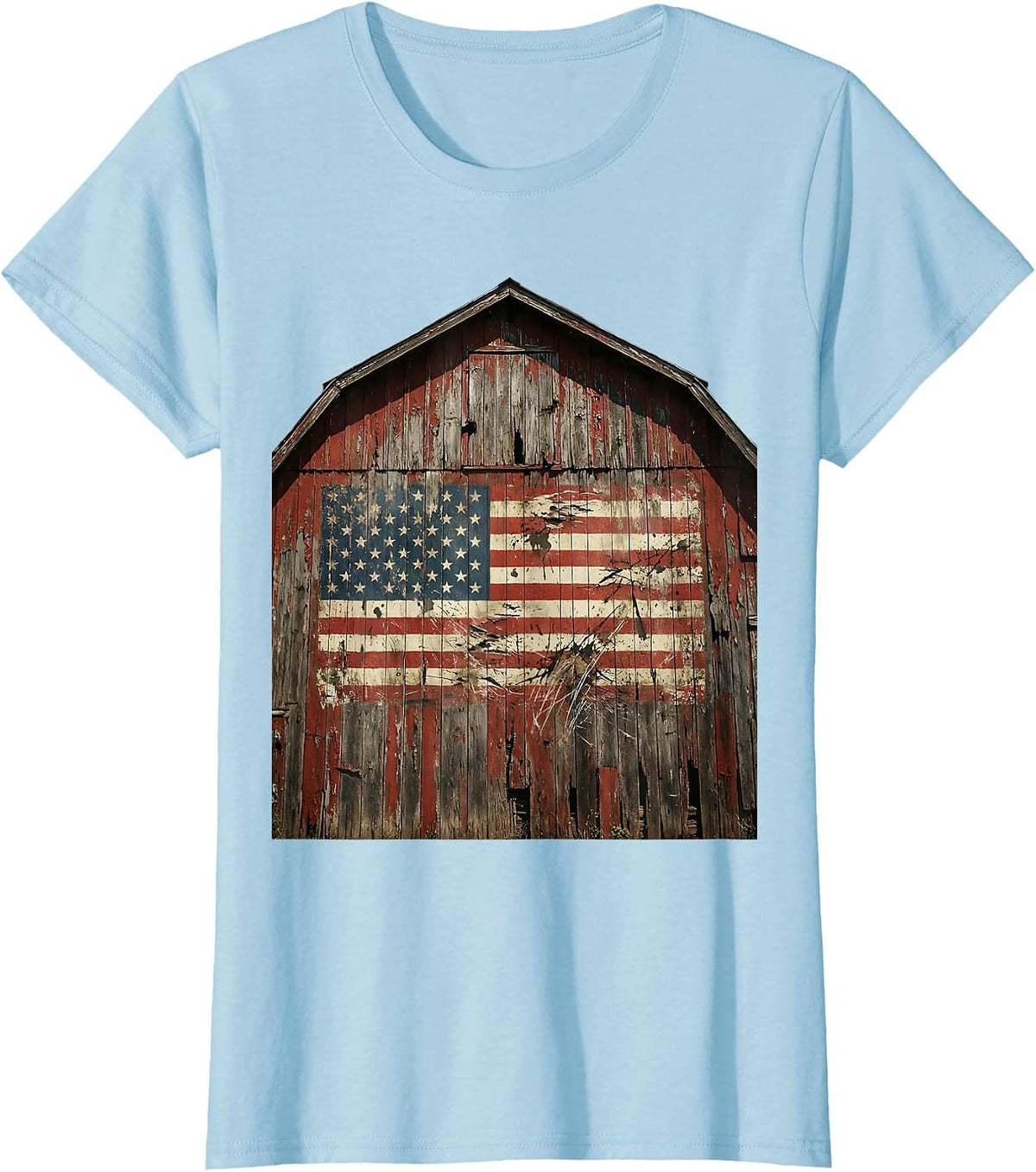 Rustic Barn Weathered Patriotic Flag Illustration T-Shirt - Baby Blue