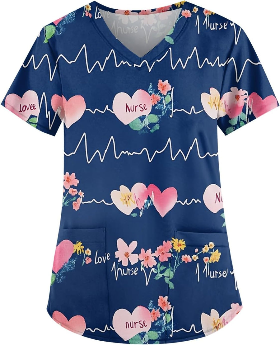 Scrub Tops for Women Plus Size Stretch V Neck Short Sleeve Nursing Scrub Shirts Lightweight Medical Uniform - 24-navy