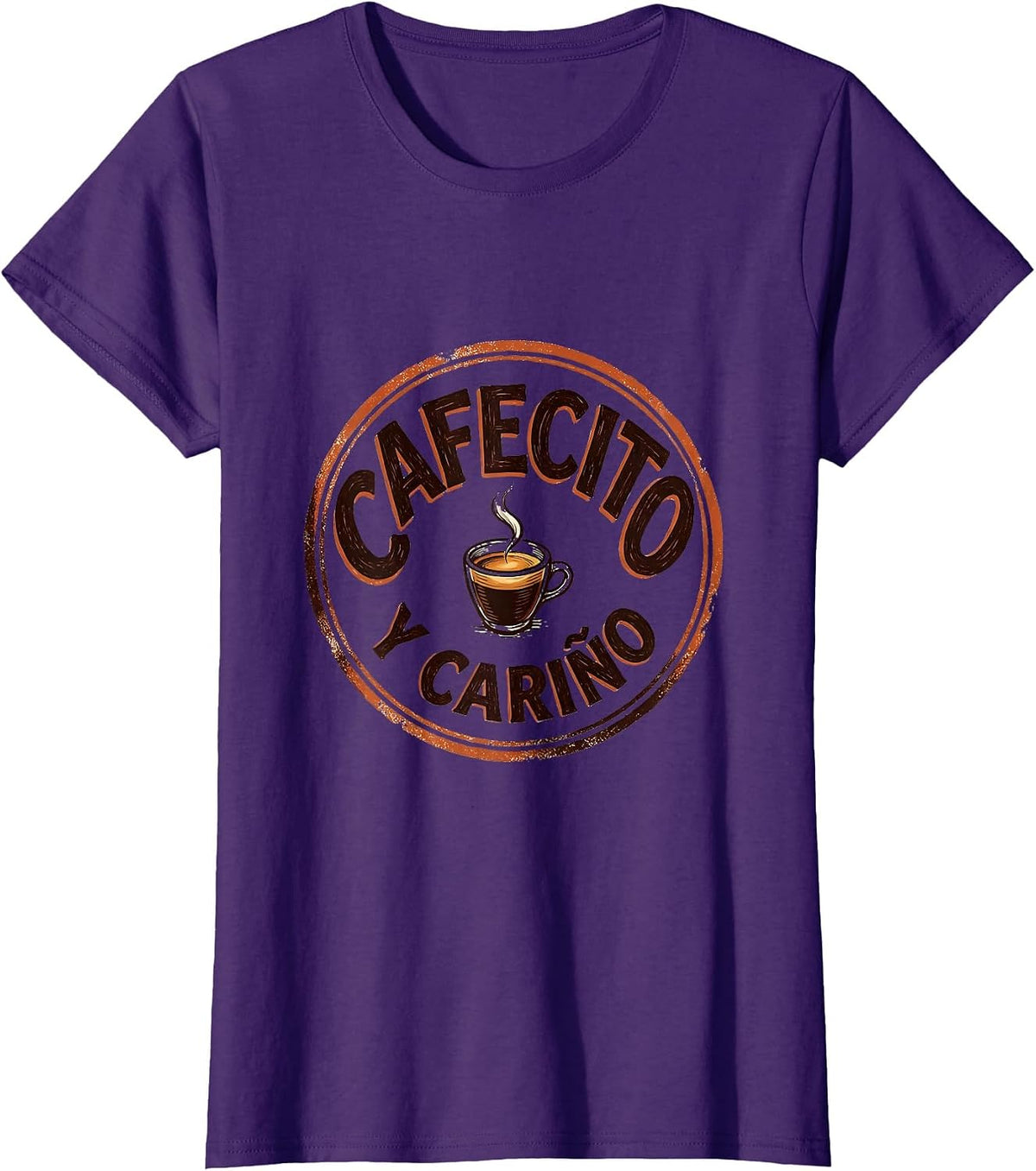 Women's Cafecito Y Cariño Funny Coffee Lover Caffeine Humor T-Shirt - Purple
