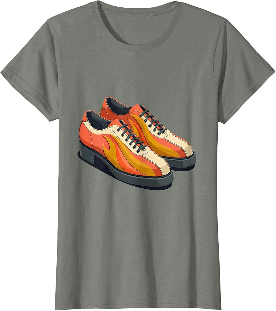 Bowling Shoes With Flames Retro Bowling Design T-Shirt - Olive Heather
