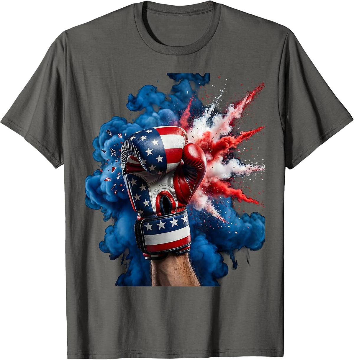 American Flag Boxing Glove Patriotic Graphic T-Shirt - Asphalt Grey