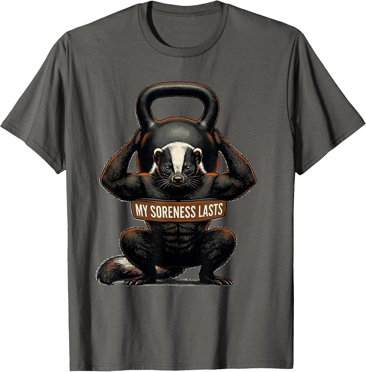 My Soreness Lasts Funny Gym Workout Weightlifting Humor T-Shirt - Asphalt Grey