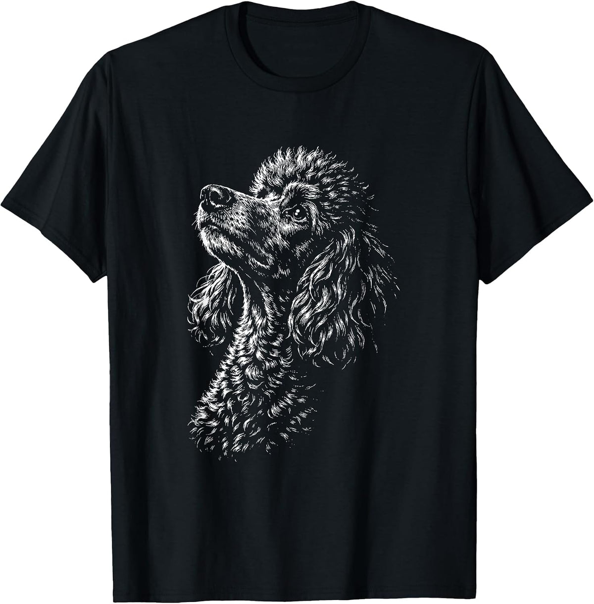 Poodle Portrait Black and White Dog Lover T-Shirt - Black