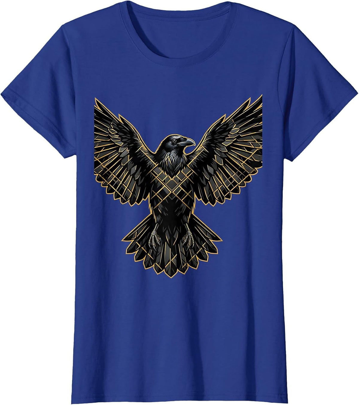 Women's Crow Geometric Diamond Pattern Graphic Tee T-Shirt - Royal Blue