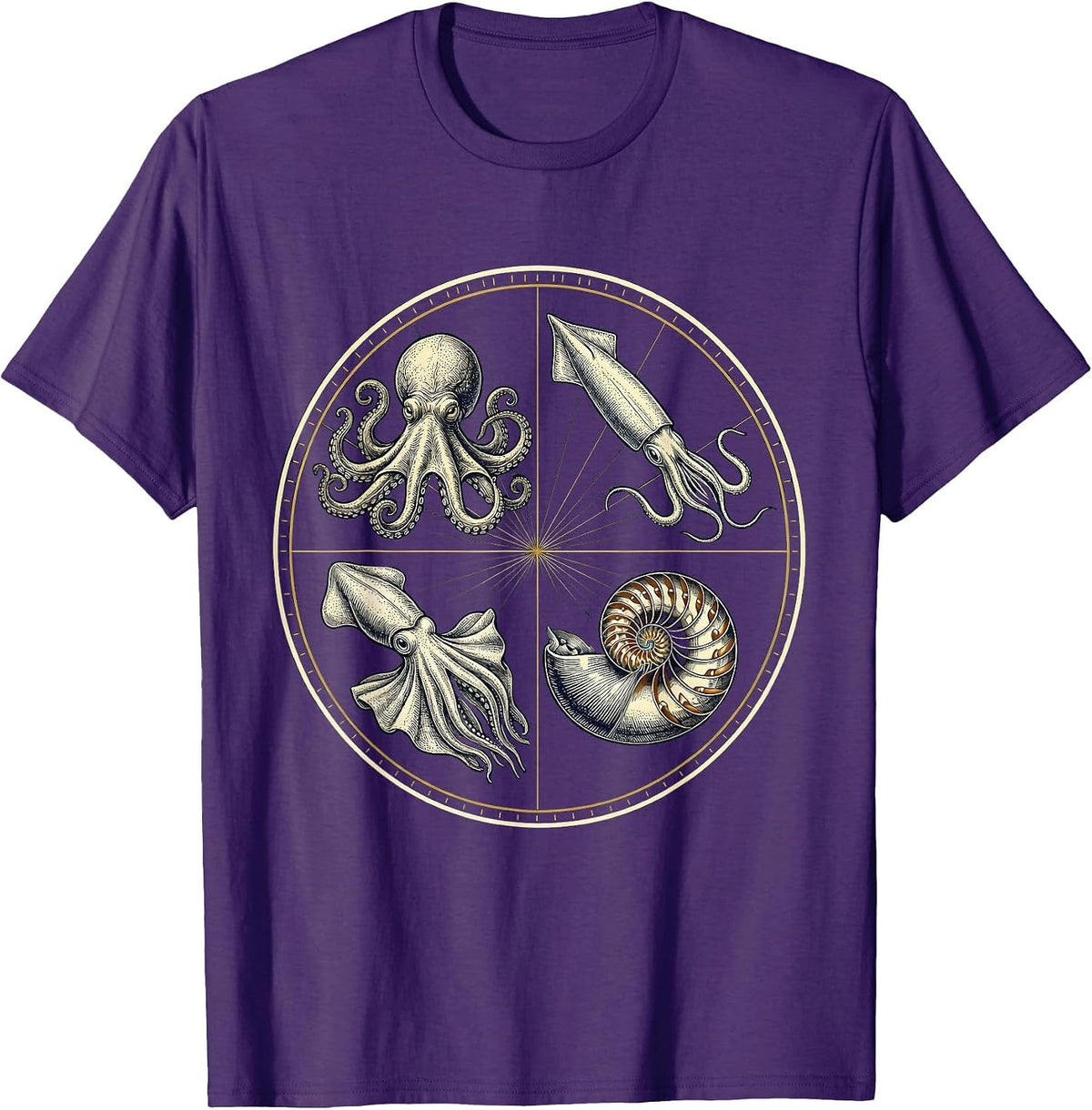 Cephalopod Emblem Octopus Squid Cuttlefish Nautilus T-Shirt - Purple