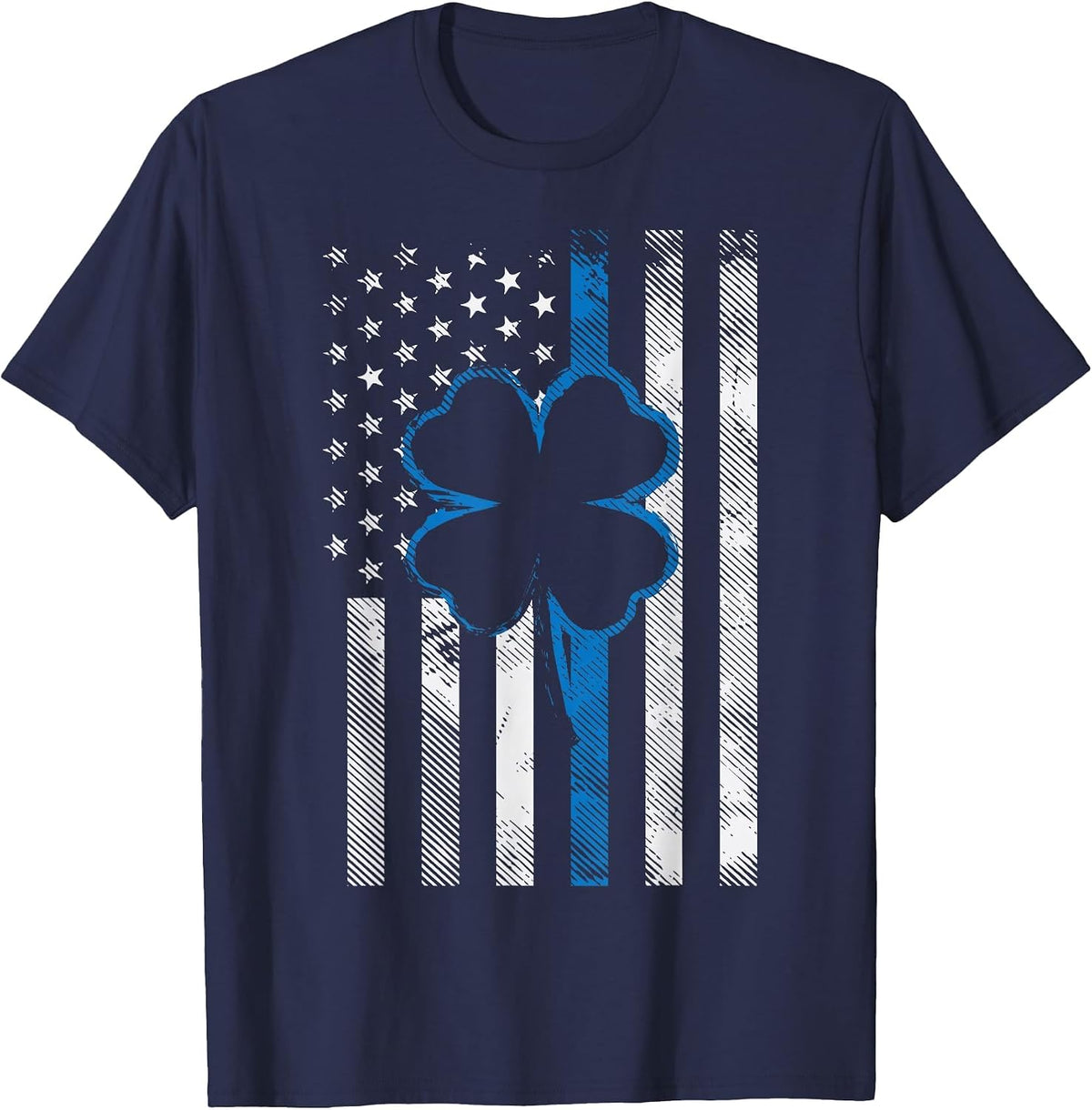 Thin Blue Line LE Cop Police Irish US Flag St Patricks Day T-Shirt - Navy Blue