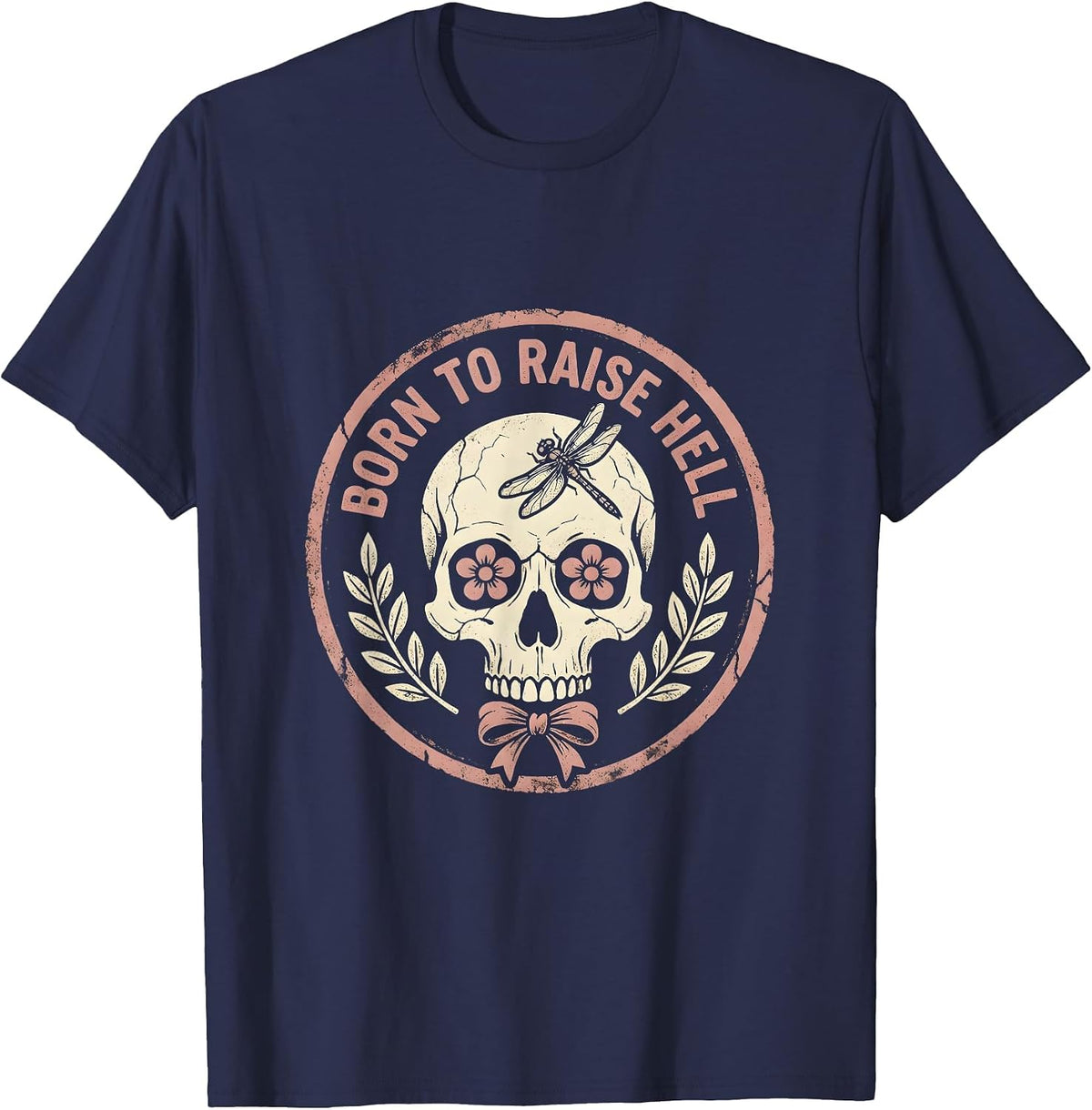 Born to Raise Hell Skull Graphic Design T-Shirt - Navy Blue
