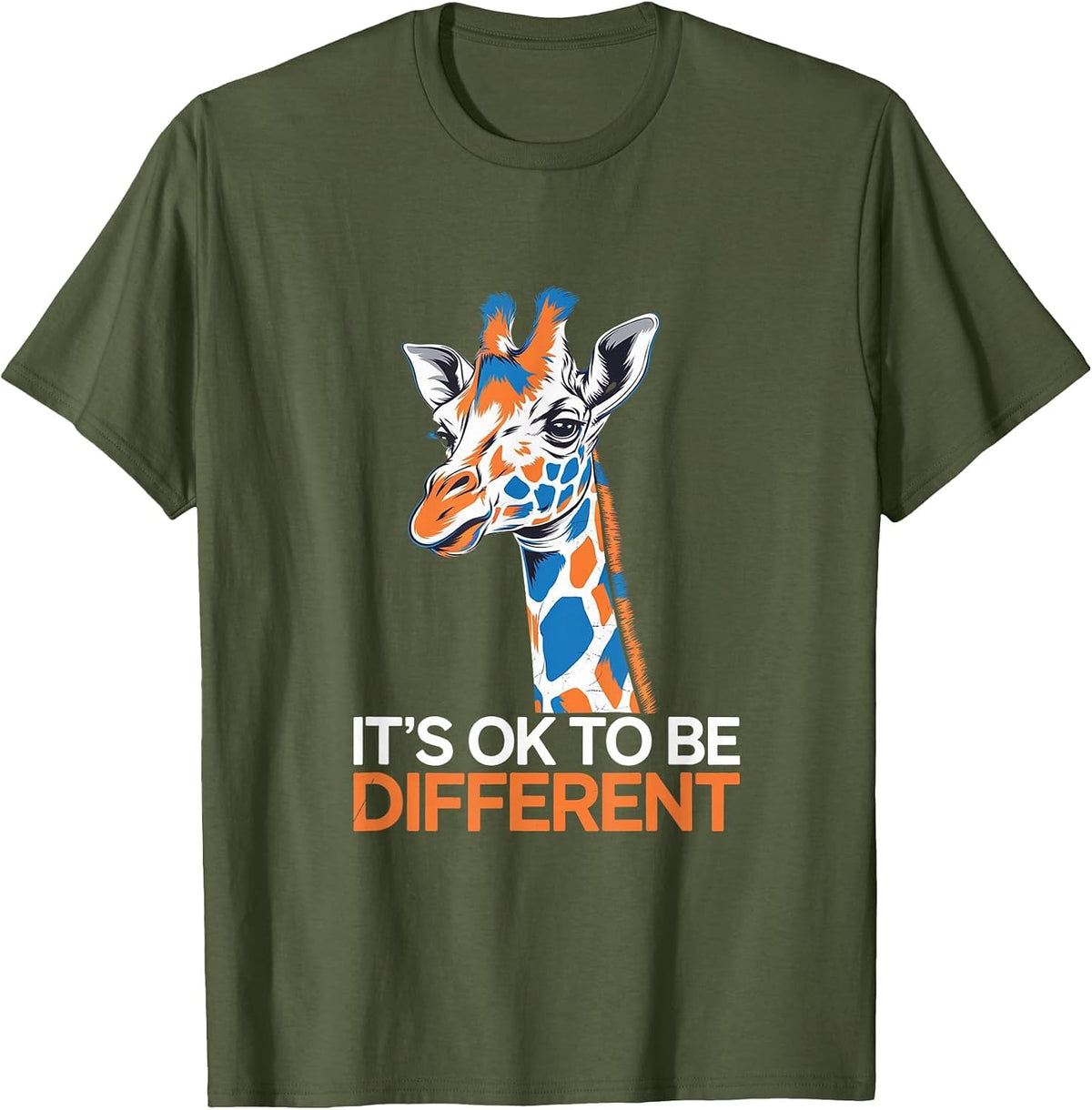 Giraffe Autism Autistic Awareness It's Ok to Be Different T-Shirt - Olive Green