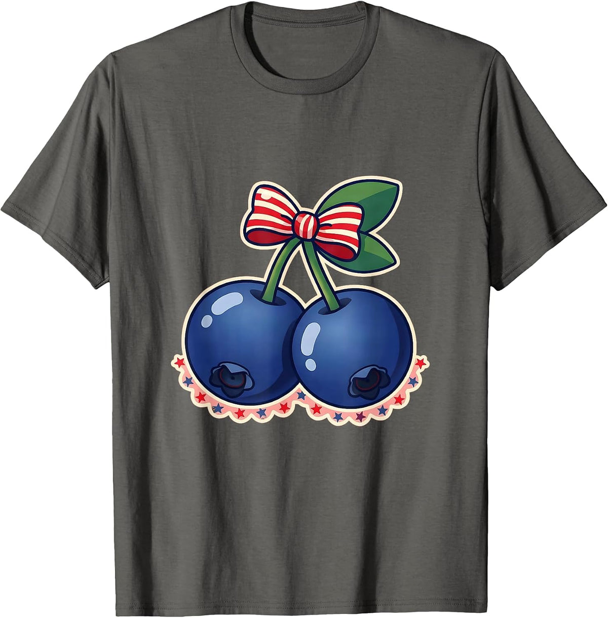 Men's Red White and Blueberries Patriotic Bush Design T-Shirt - Asphalt Grey