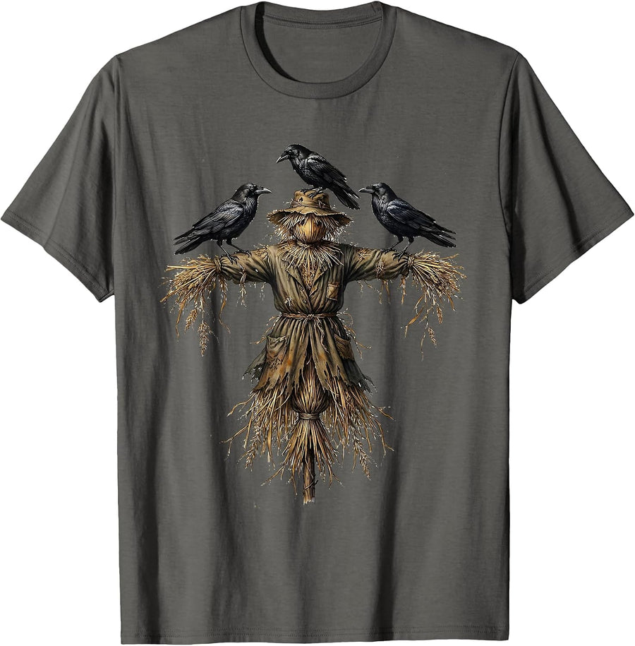Fearless Crows and Scarecrow Graphic Design T-Shirt - Asphalt Grey