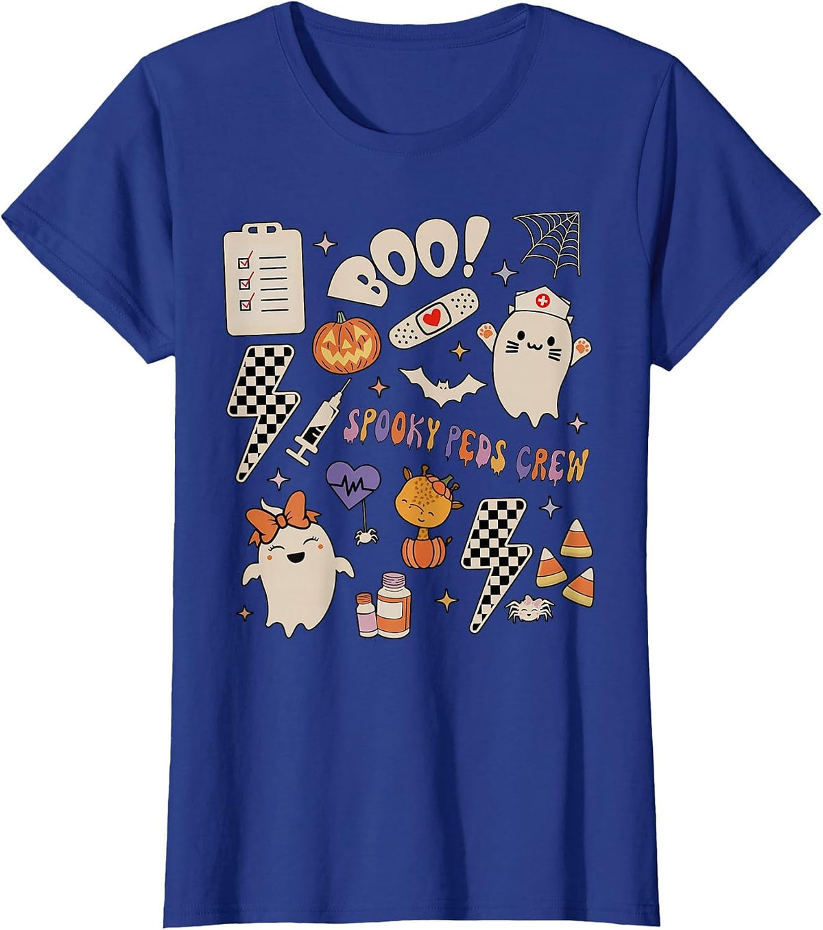 Boo Spooky PEDS Crew Ghost Pediatric Nurse Halloween T-Shirt - Royal Blue