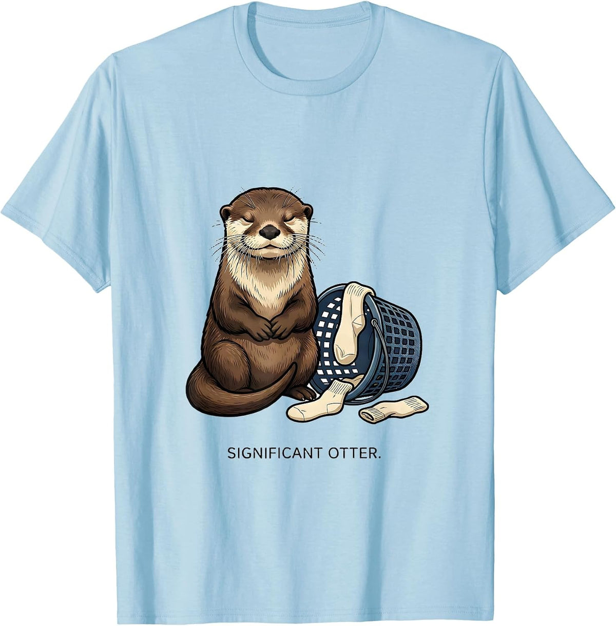 Men's Round Otter Chibi Funny Animal Lover Gift T-Shirt - Baby Blue