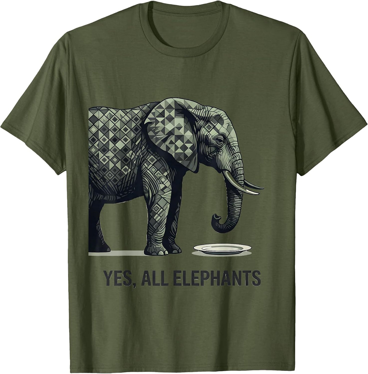 Yes, All Elephants Whimsical Elephant Lover Gift for Kids T-Shirt - Olive Green