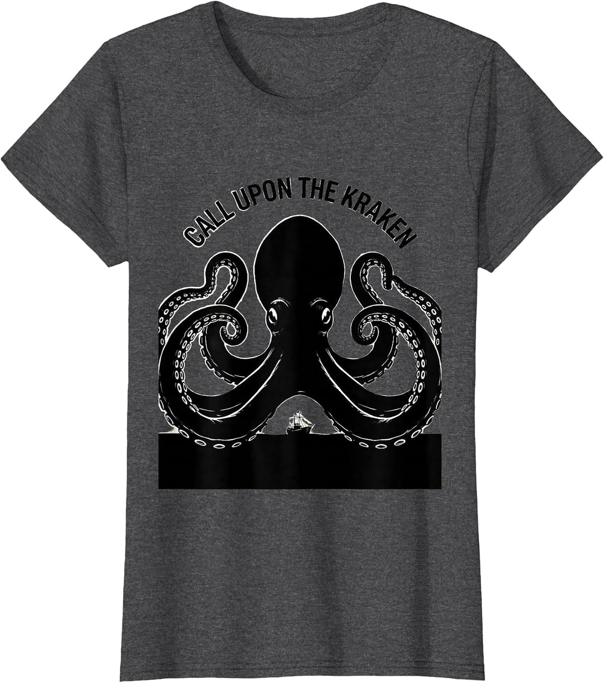 Women's Call Upon The Kraken Vintage Kraken Octopus Lover Sea T-Shirt - Dark Heather Grey