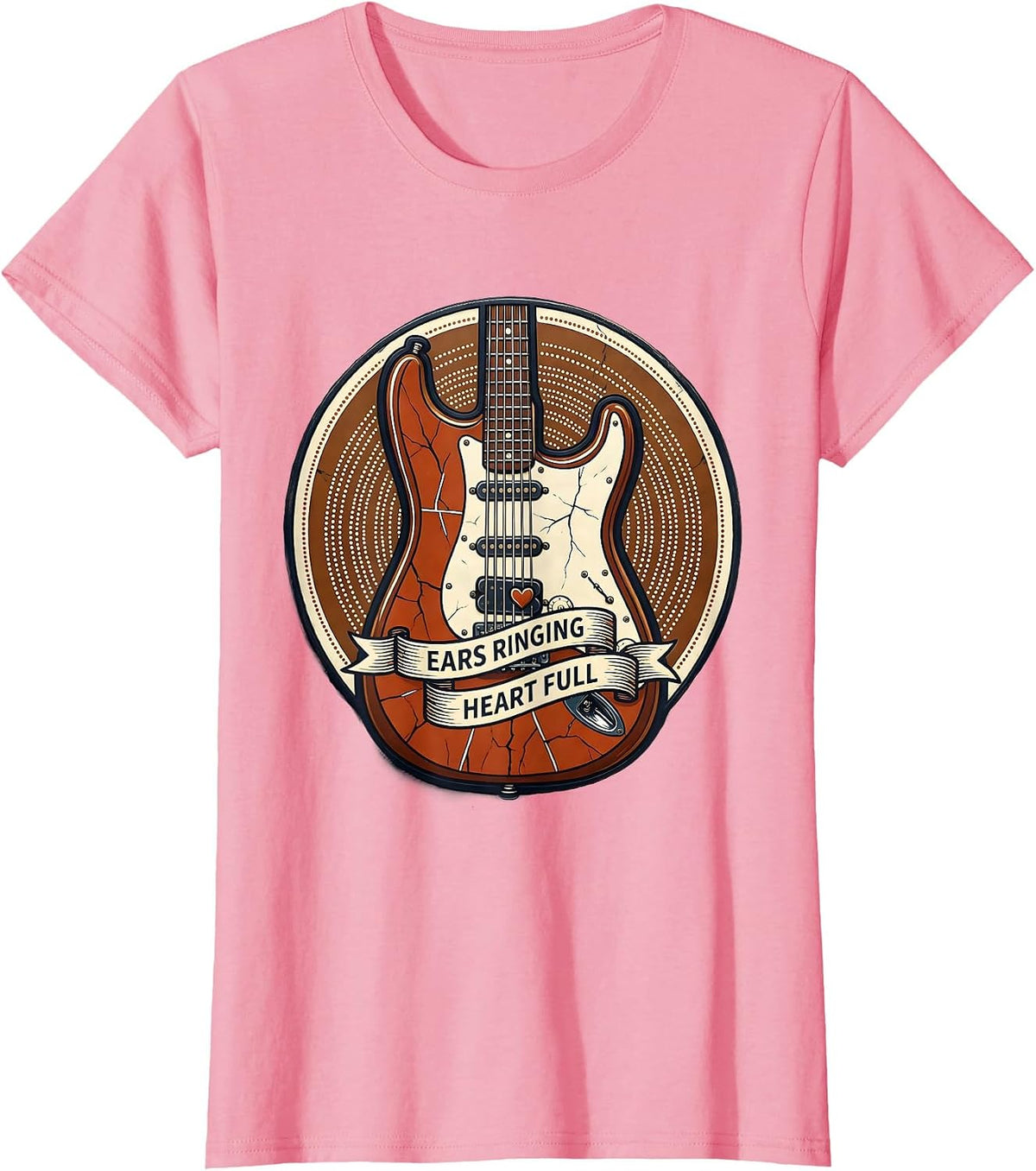 Women's Ears Ringing Heart Full Concert Music Design T-Shirt - Pink