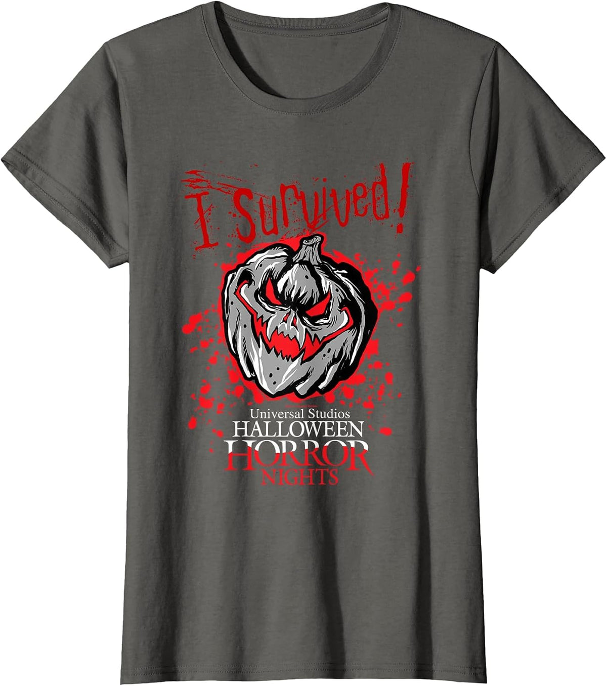 Halloween Horror Nights I Survived HHN Bloody Pumpkin T-Shirt - Asphalt Grey