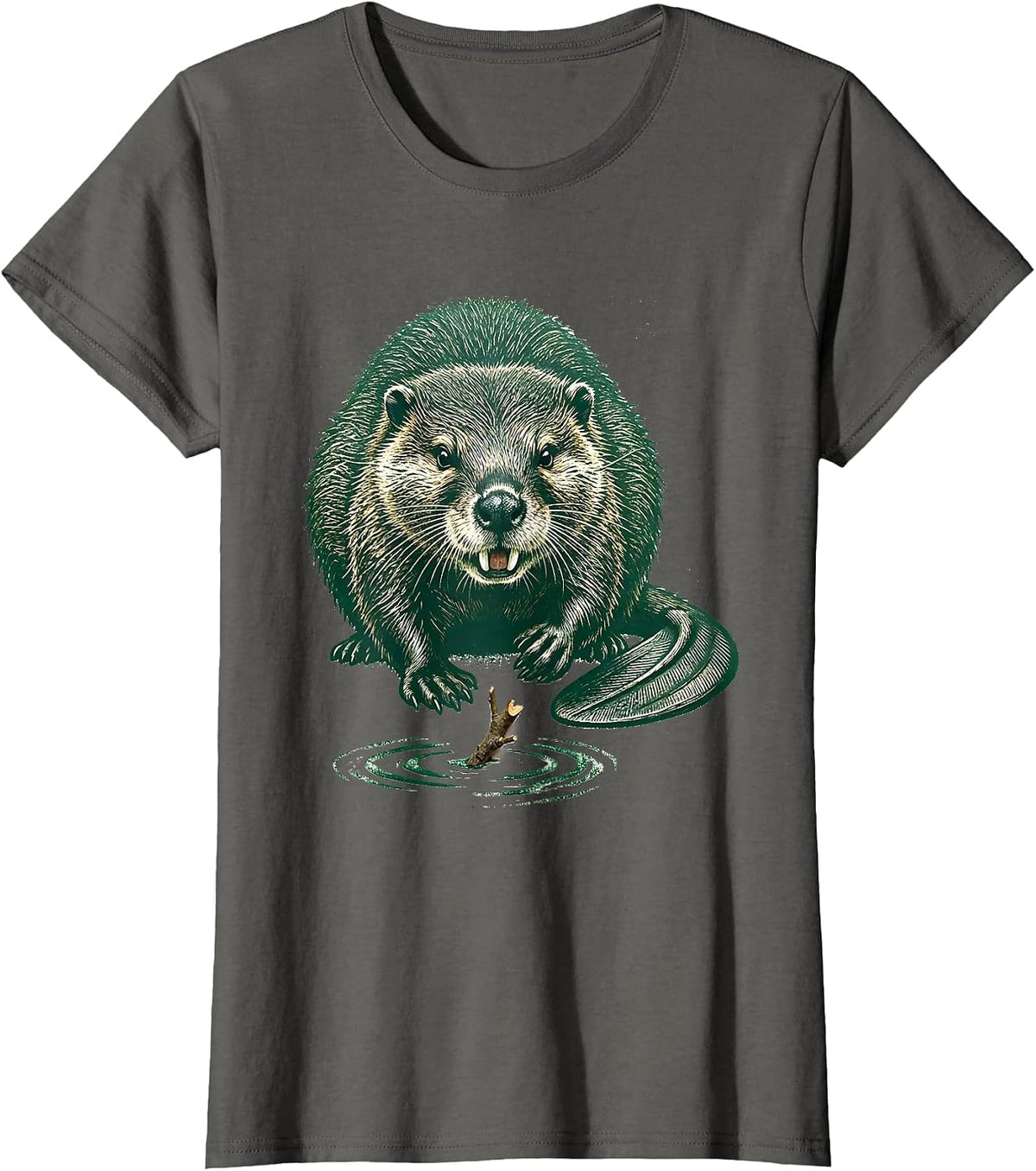 Women's Oversized Beaver Rubber Stamp Adult Humor Gift T-Shirt - Asphalt Grey