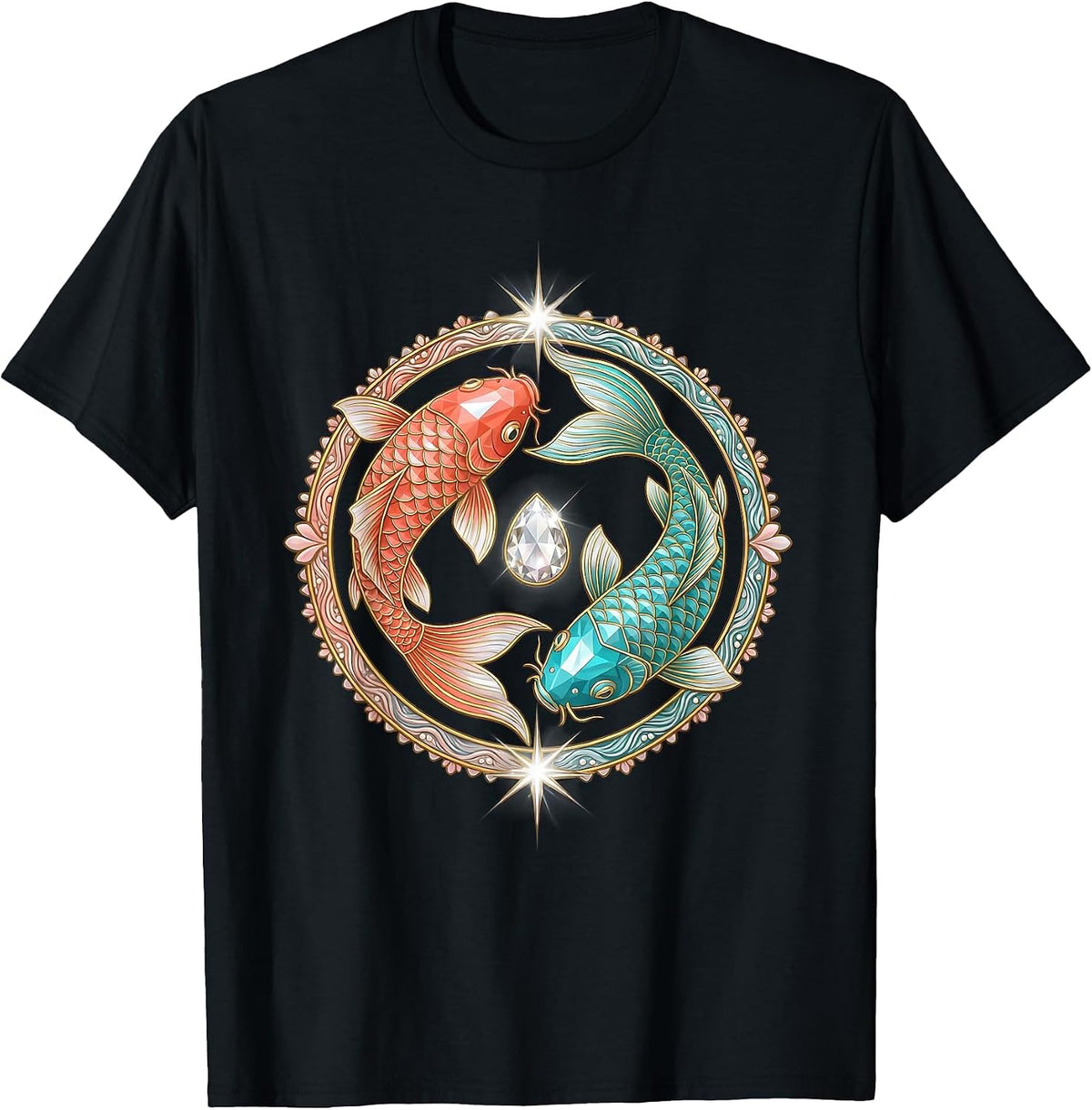Men's Koi Fish Yin Yang Couples Matching Design T-Shirt - Black