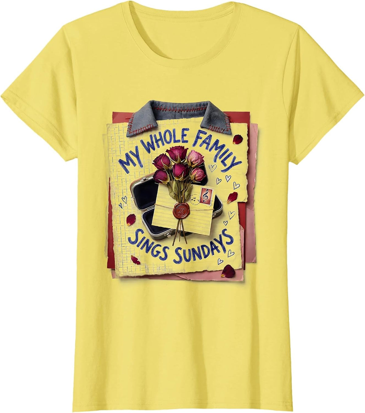 My Whole Family Sings Sundays Christian Worship Choir Member T-Shirt - Lemon Yellow