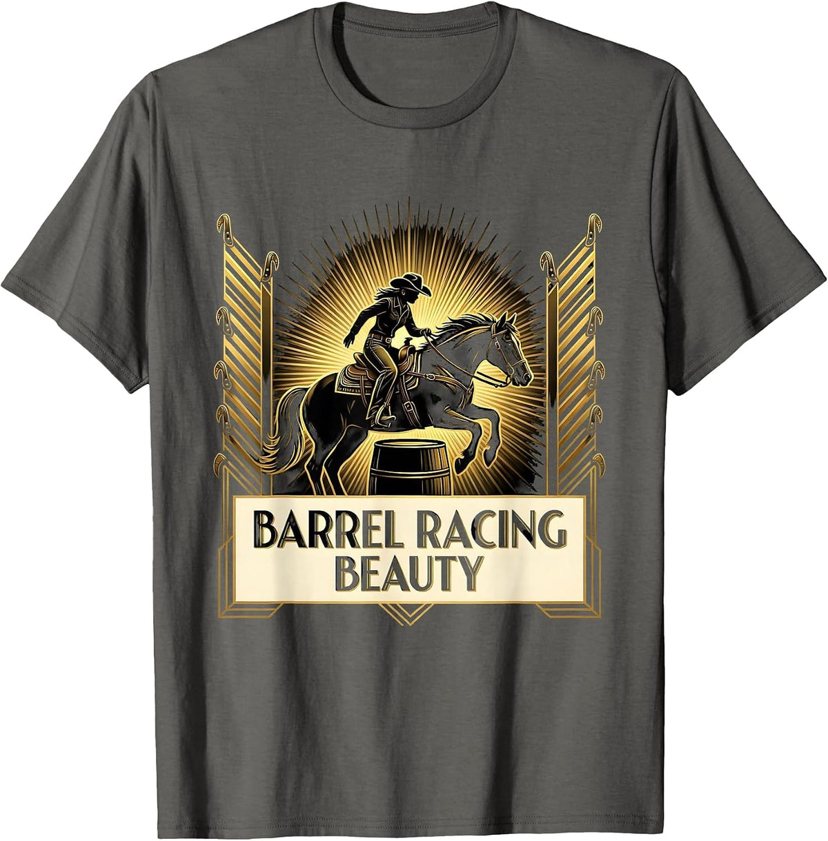 Barrel Racing Beauty Cowgirl Design T-Shirt - Asphalt Grey