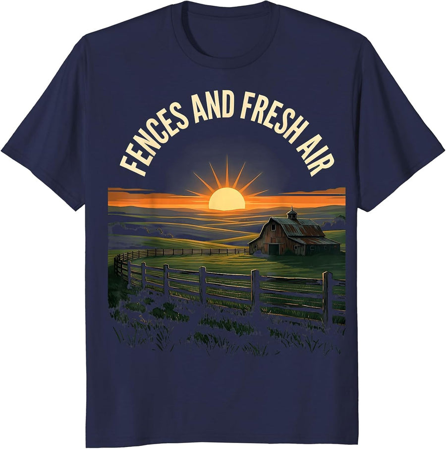 Fences and Fresh Air Outdoor Life Design T-Shirt - Navy Blue