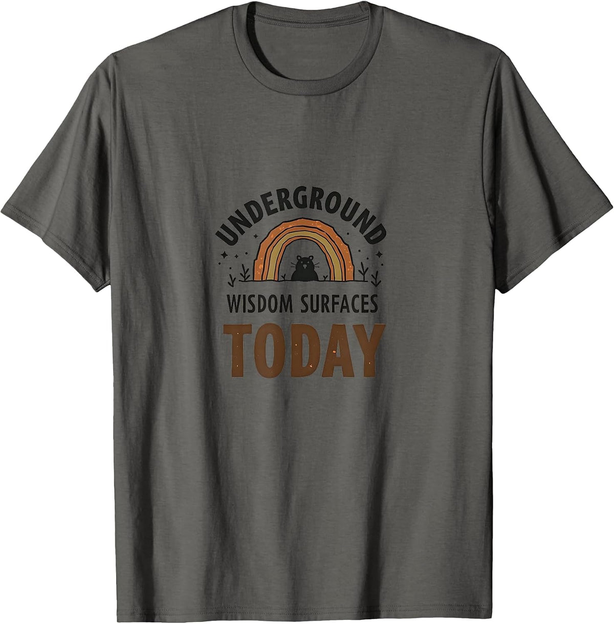 Underground Wisdom Surfaces Today Groundhog Design T-Shirt - Asphalt Grey