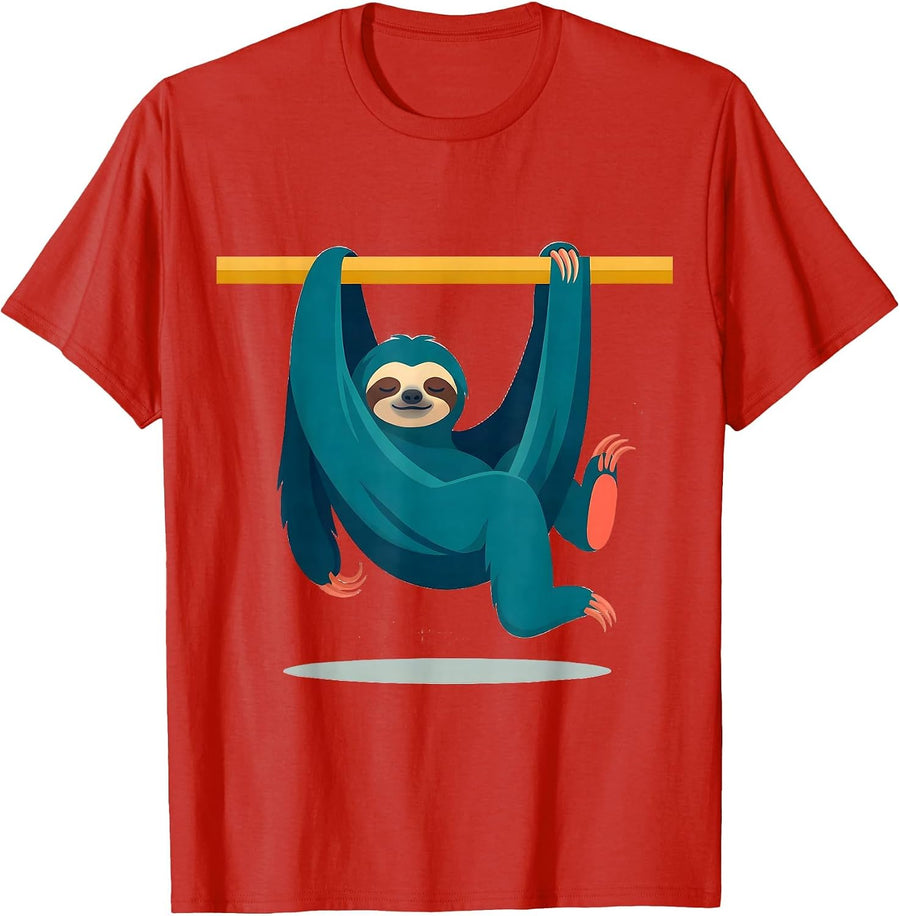 Men's Broad Sloth Hammock Funny Lazy Humor Novelty Gift T-Shirt - Red