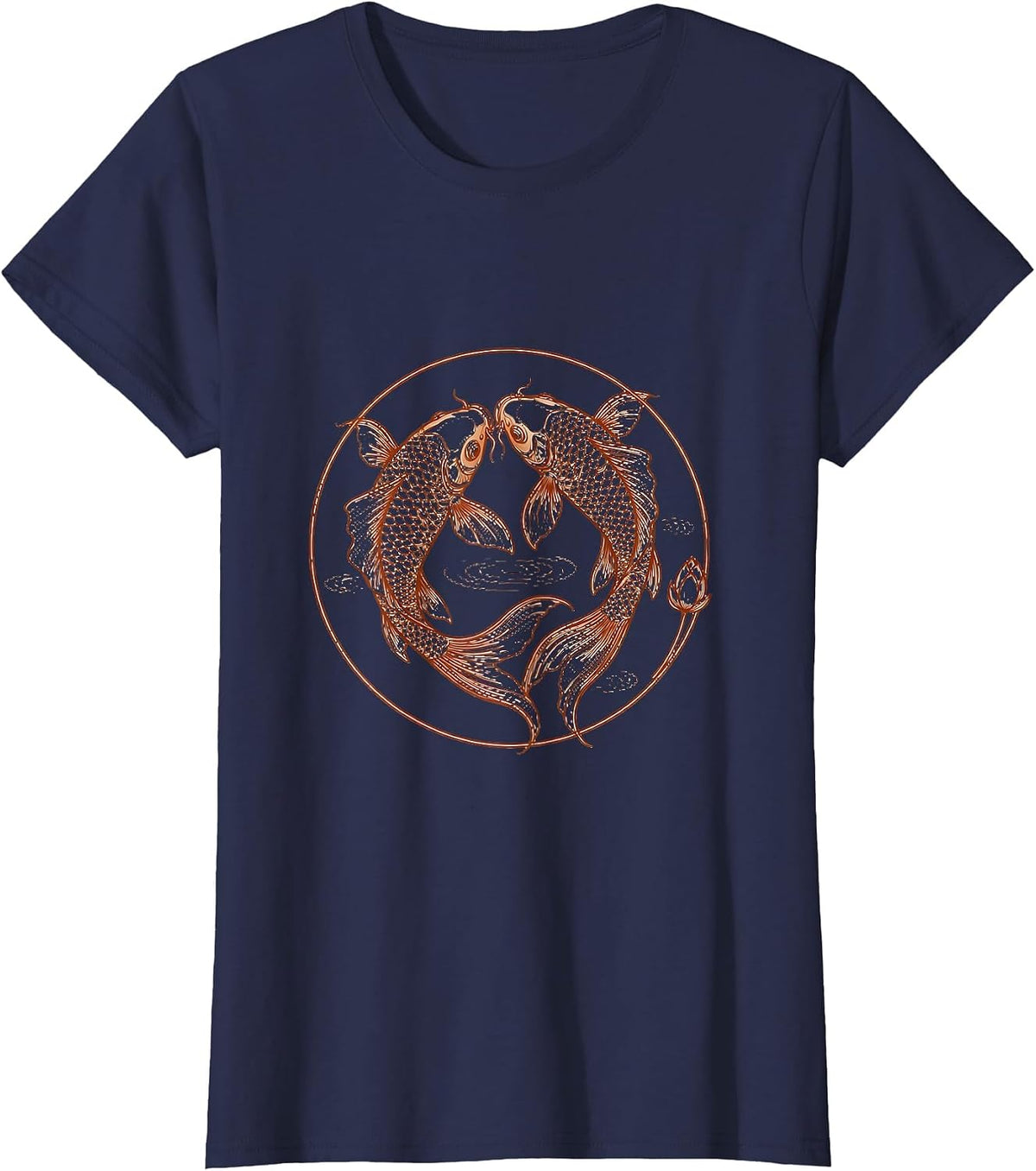 Women's Koi Fish Swirling Pond Illustration T-Shirt - Navy Blue