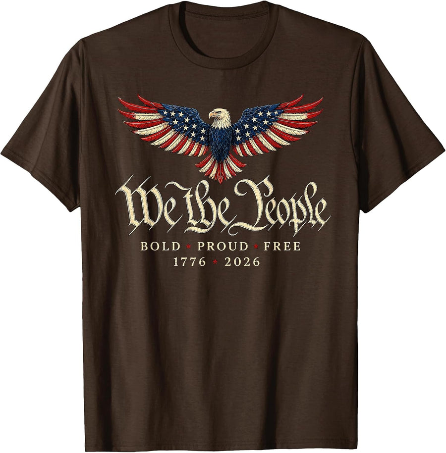Patriotic Eagle 1776 2026 250th Anniversary T-Shirt - Brown