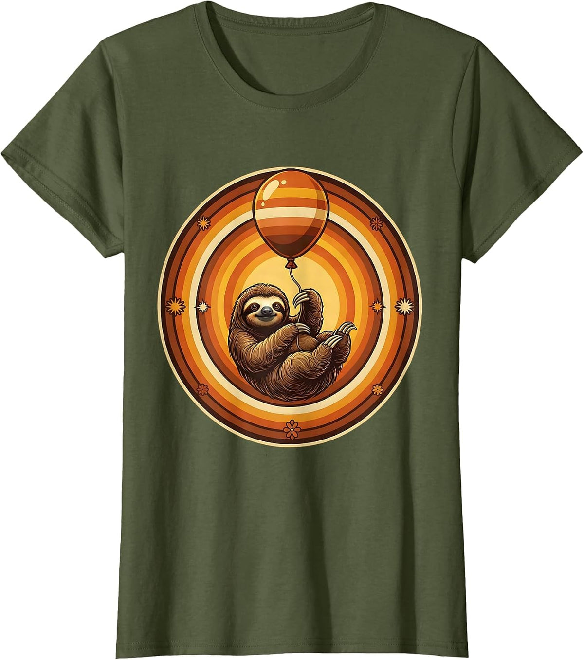 Women's Sloth Balloon Birthday Graphic Tee T-Shirt - Olive Green