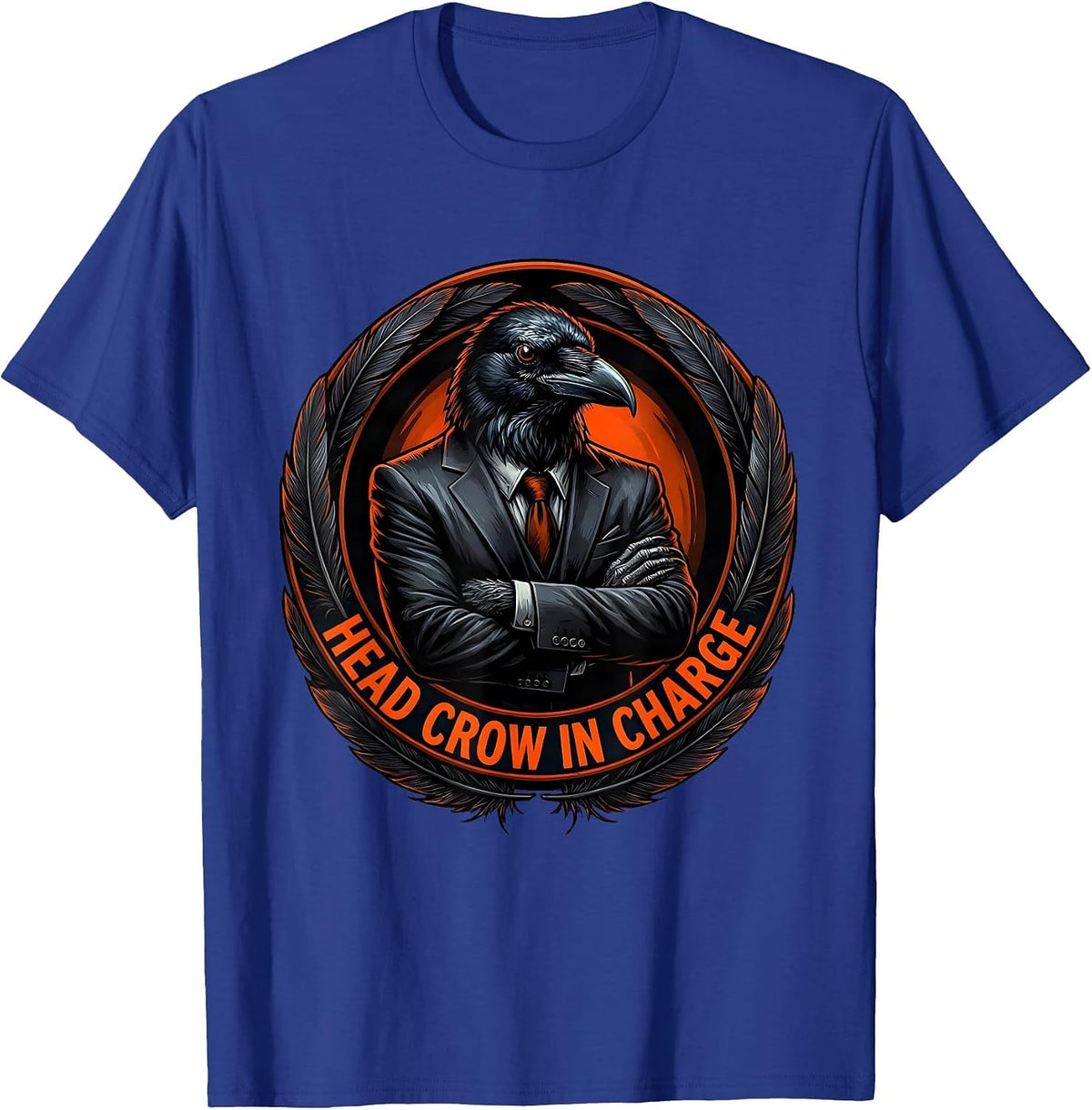 Men's Head Crow In Charge Bold Crow Graphic Design T-Shirt - Royal Blue
