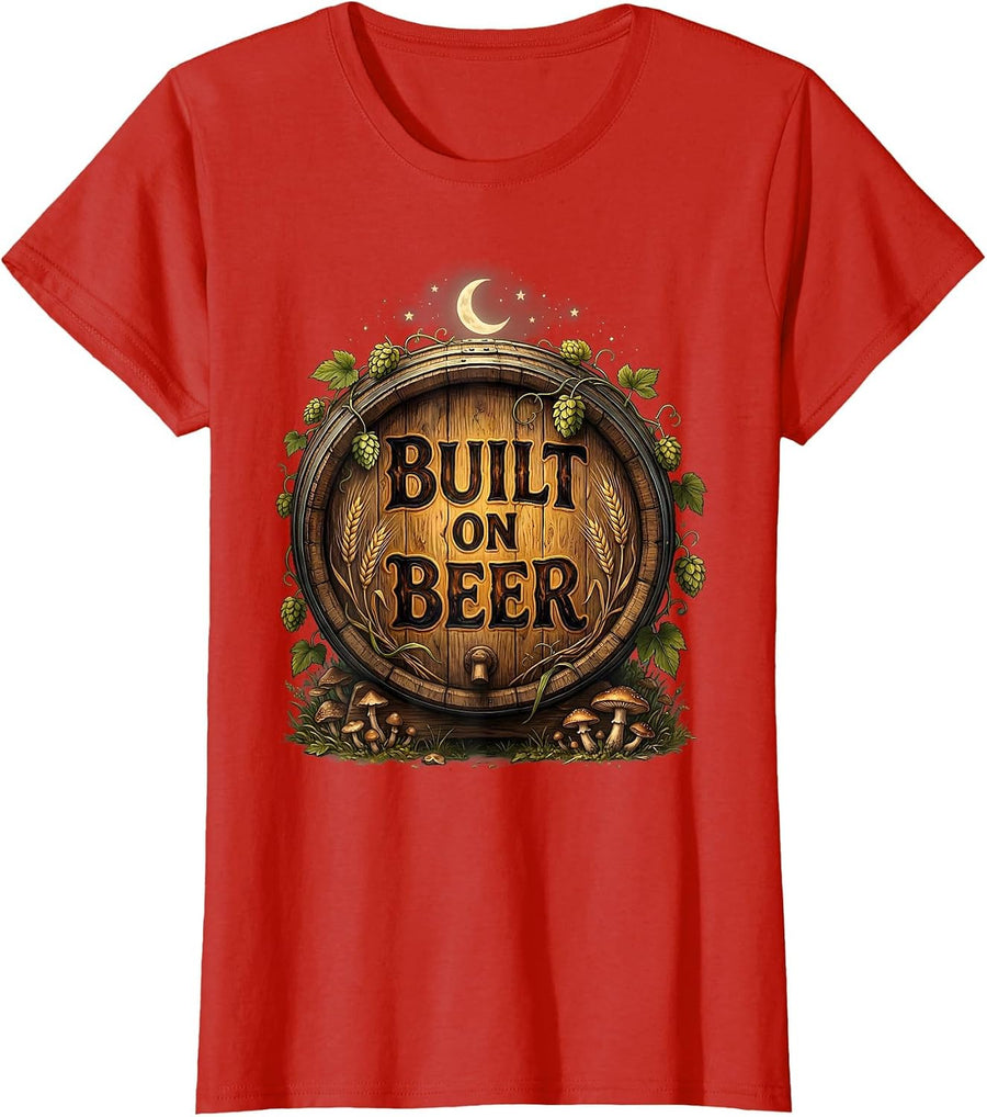 Women's Built on Beer Graphic Design for Beer Lovers T-Shirt - Red