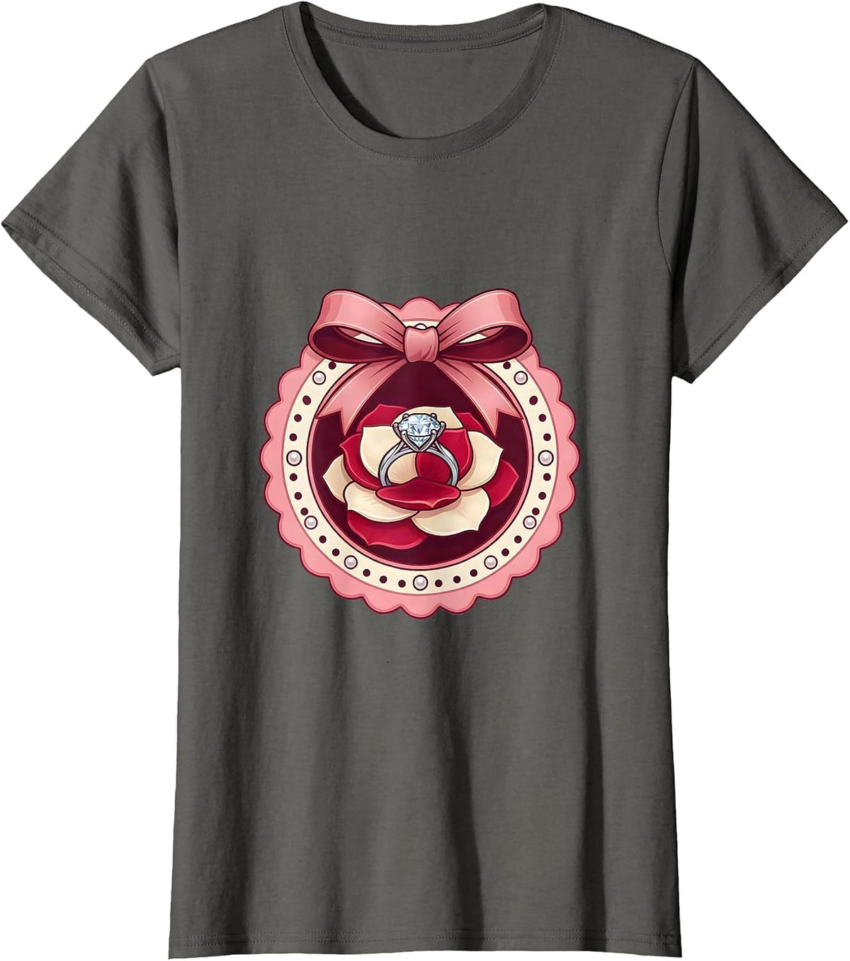 Women's Gigi Diamond Ring Rose Petal Graphic T-Shirt - Asphalt Grey